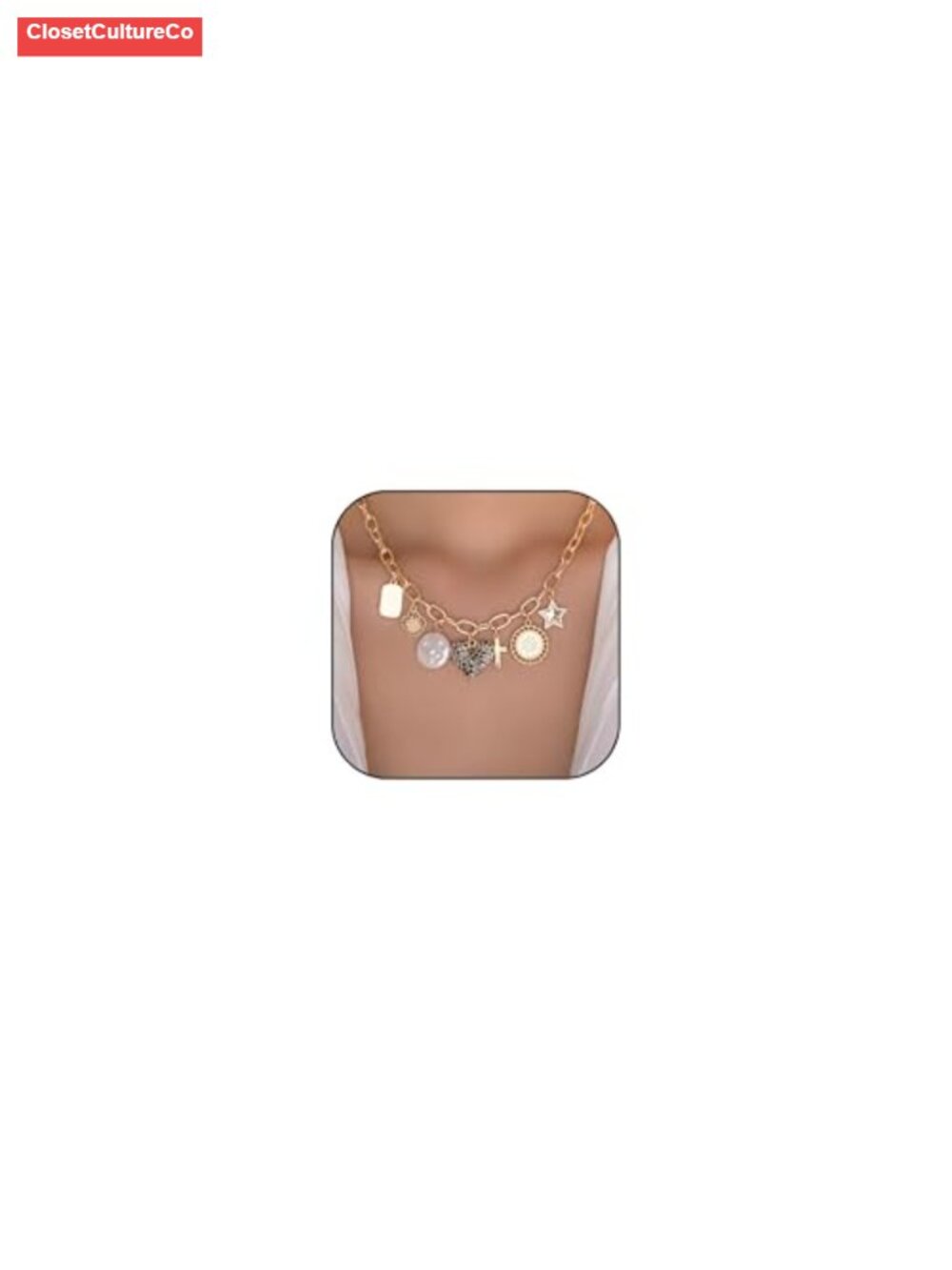 Gold Cross Heart Charm Necklace Dainty Rhinestone Star Paperclip Chain